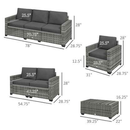 Outsunny 5 Piece Patio Furniture Set with Sofa, Loveseat, Storage Table, Cushions, Dark Gray - 860-309V00GG