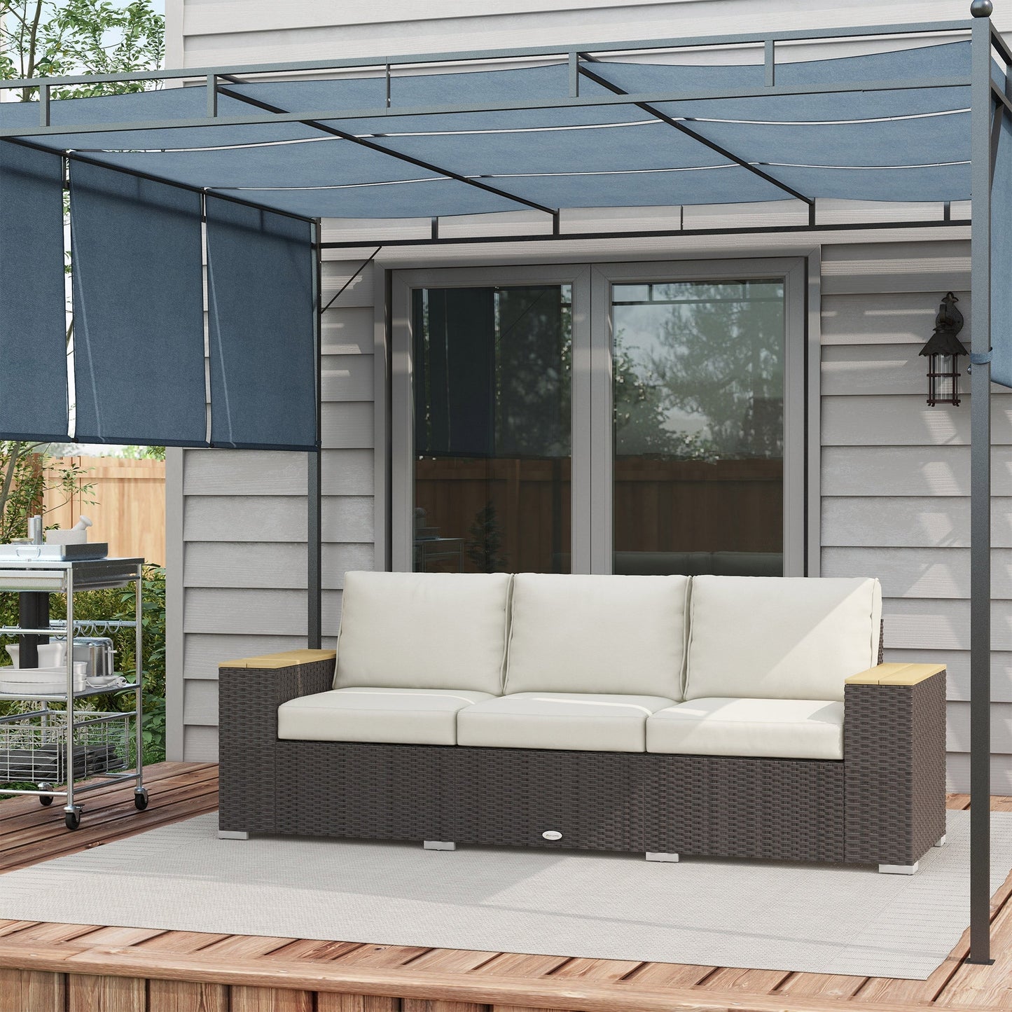 Outsunny 3-Seat Outdoor PE Wicker Sofa with Cushions, Wide Armrests, Beige - 860-304V00BN