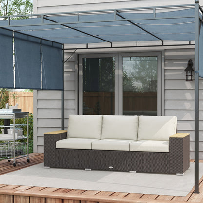 Outsunny 3-Seat Outdoor PE Wicker Sofa with Cushions, Wide Armrests, Beige - 860-304V00BN