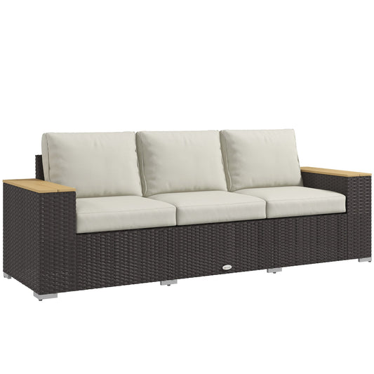 Outsunny 3-Seat Outdoor PE Wicker Sofa with Cushions, Wide Armrests, Beige - 860-304V00BN