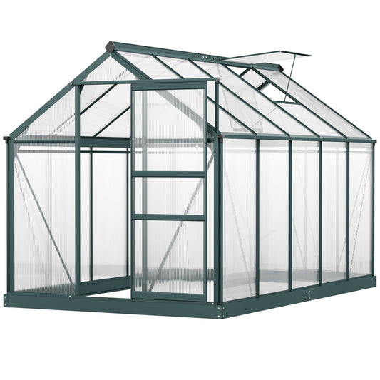 Outsunny BloomGreen 6' x 10' Greenhouse with Rain Gutter and Roof Vent Dark Green - 845-059V01