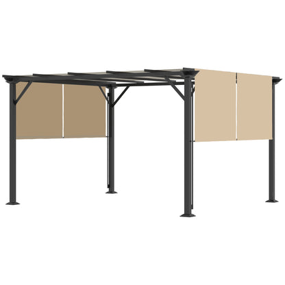Outsunny 12' x 10' Retractable Pergola Canopy, Sun Shade, Unique Design, Metal Shelter, Beige - 84C-242V01