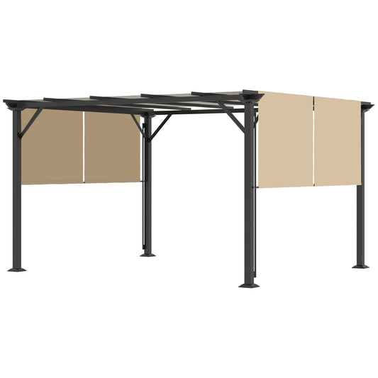 Outsunny 12' x 10' Retractable Pergola Canopy, Sun Shade, Unique Design, Metal Shelter, Beige - 84C-242V01