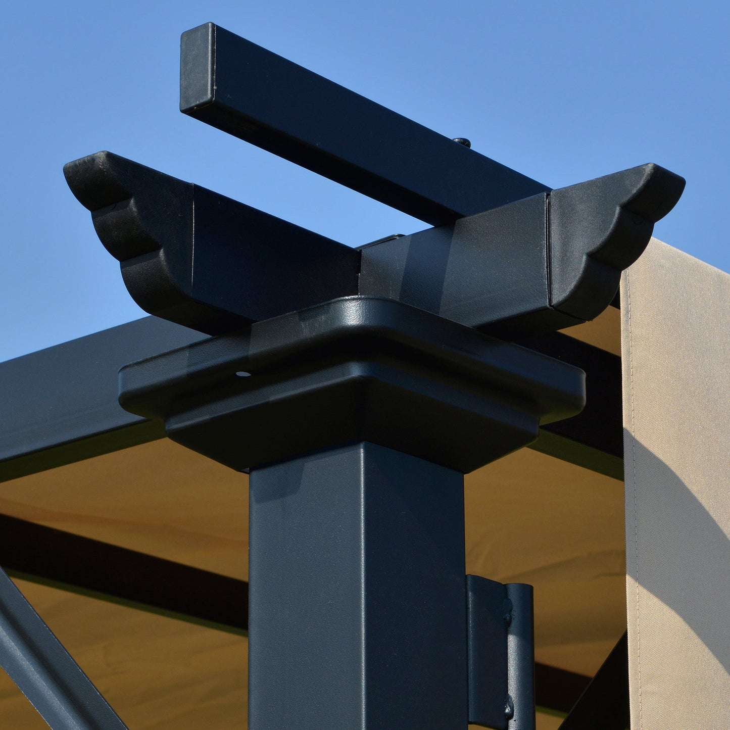 Outsunny 12' x 10' Retractable Pergola Canopy, Sun Shade, Unique Design, Metal Shelter, Beige - 84C-242V01