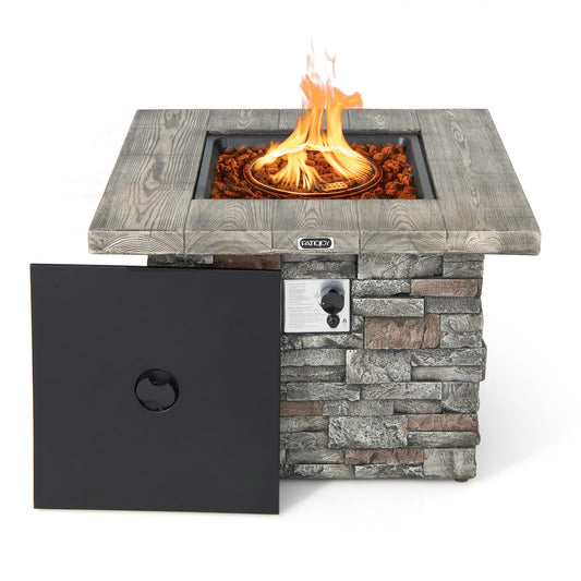 Tangkula 34.5 Inch Faux Stone Propane Fire Pit Table - NP10630WL-GR