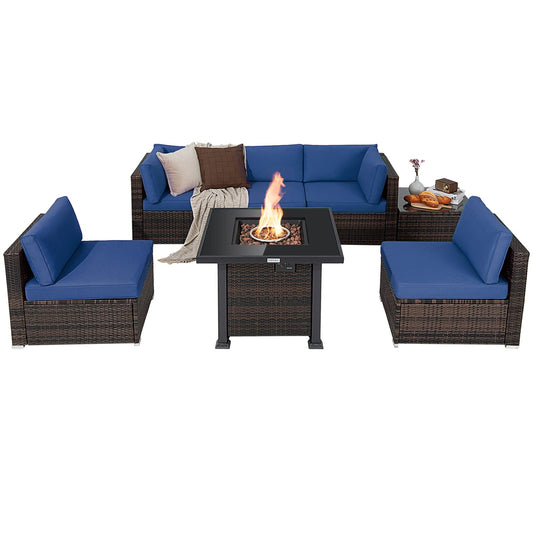 Tangkula 7 Pieces Patio Furniture Set with Fire Pit Table - NP10618CF+HW67937NYA+