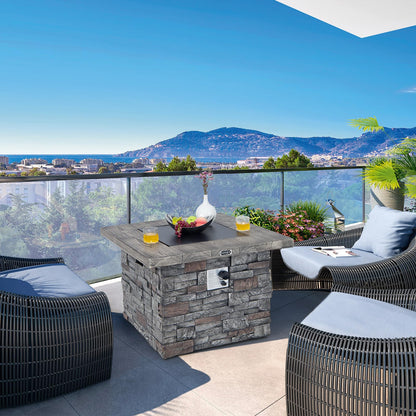 Tangkula 34.5 Inch Faux Stone Propane Fire Pit Table - NP10630WL-GR