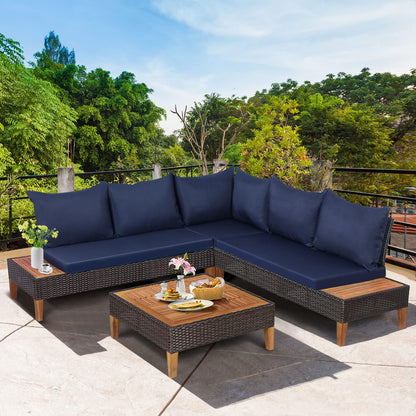 4 Pieces Acacia Wood Patio Conversation Set, Sofa Set with Coffee Table, Corner Sofa & 2 Loveseats - HW69380NY+