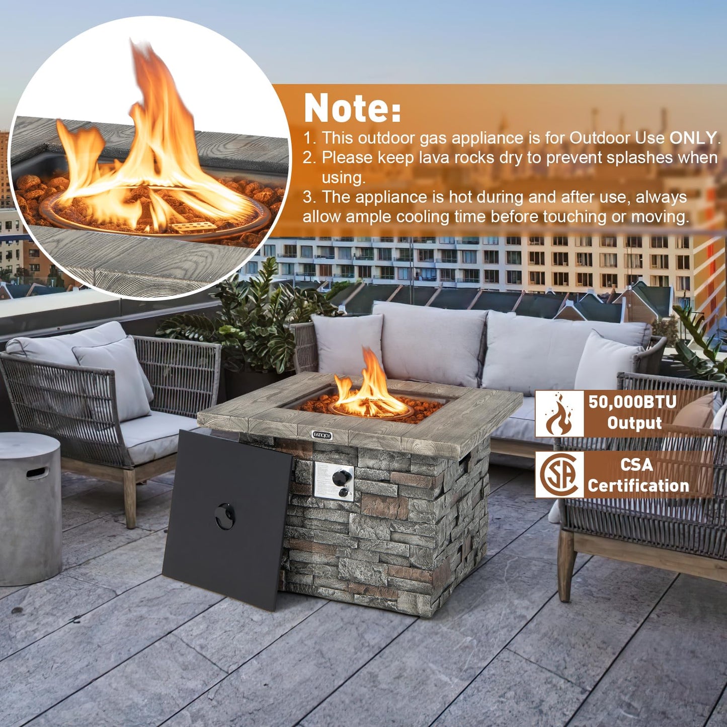 Tangkula 34.5 Inch Faux Stone Propane Fire Pit Table - NP10630WL-GR