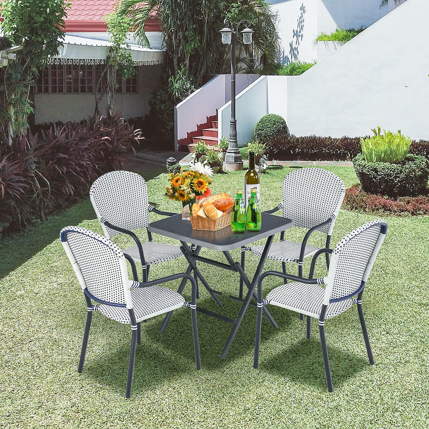 Tangkula Set of 4 Stackable Outdoor Patio Wicker Chairs - NP10073WL