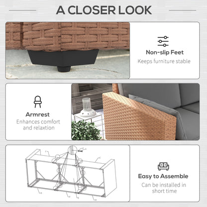 Outsunny 3-Seater PE Wicker Deep Seating Sofa with Removable Cushions, Sand - 860-308V00SD