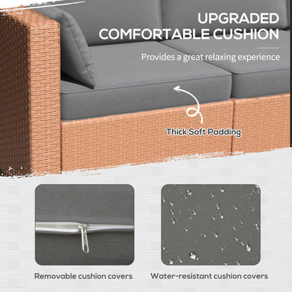 Outsunny 3-Seater PE Wicker Deep Seating Sofa with Removable Cushions, Sand - 860-308V00SD