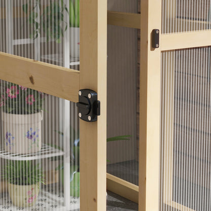 Outsunny 6.5' x 4' x 6.7' Outdoor Greenhouse with Wood Frame, Automatic Temperature Window and Lockable Door - 84H-020V00ND