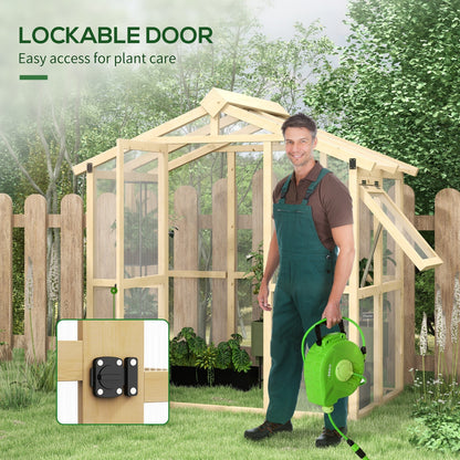 Outsunny 6.5' x 4' x 6.7' Outdoor Greenhouse with Wood Frame, Automatic Temperature Window and Lockable Door - 84H-020V00ND