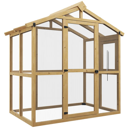 Outsunny 6.5' x 4' x 6.7' Outdoor Greenhouse with Wood Frame, Automatic Temperature Window and Lockable Door - 84H-020V00ND