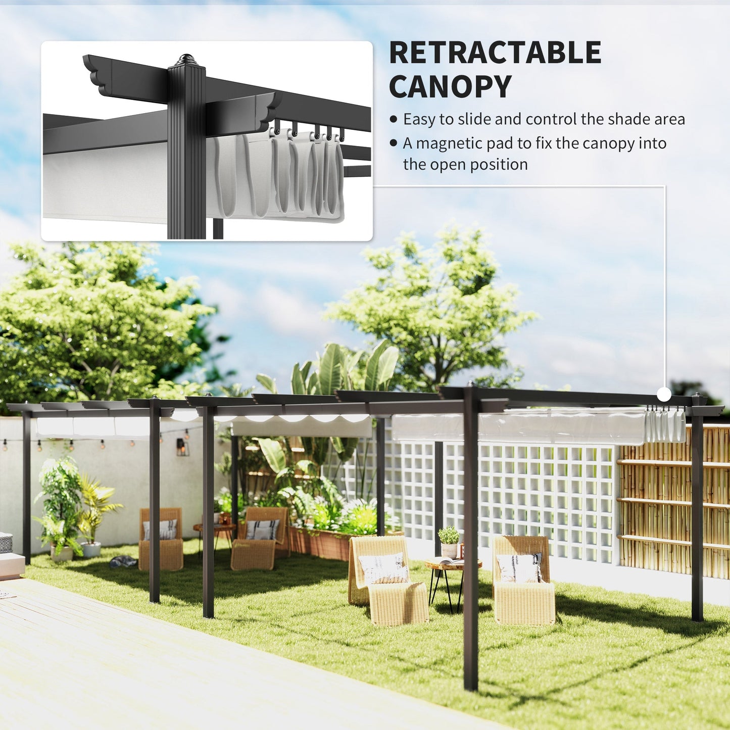 Outsunny 13' x 13' Aluminum Retractable Pergola Canopy, for Garden Patio Backyard Deck, White - 84C-567V00WT