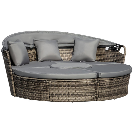 Outsunny 4-Piece Round Convertible Daybed with Adjustable Canopy, Sectional Sofa, 2 Chairs, Table, Dark Gray - 862-021CG