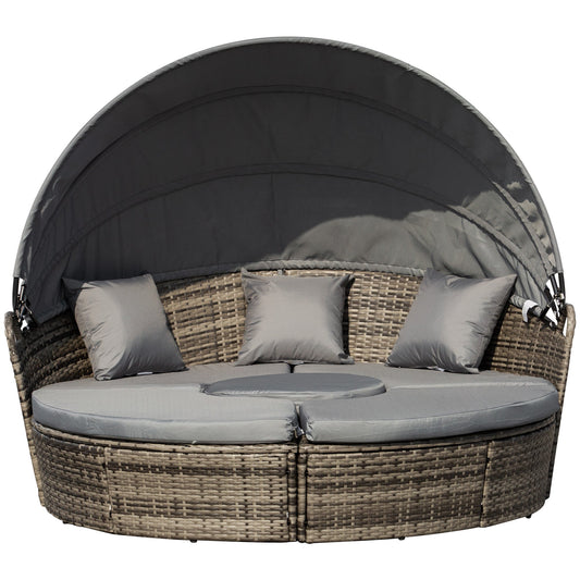 Outsunny 4-Piece Round Convertible Daybed with Adjustable Canopy, Sectional Sofa, 2 Chairs, Table, Dark Gray - 862-021CG