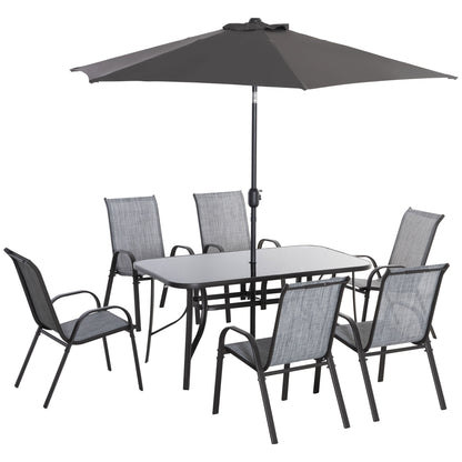 Outsunny 8 Pieces Patio Table and Chairs Set with 9 Ft Patio Umbrella, Gray - 84B-921CG