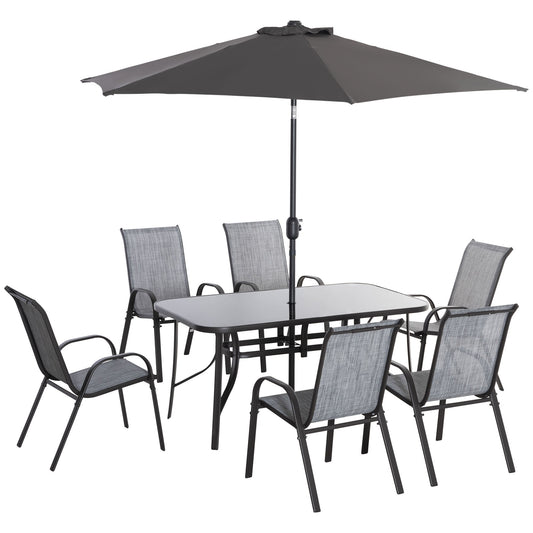 Outsunny 8 Pieces Patio Table and Chairs Set with 9 Ft Patio Umbrella, Gray - 84B-921CG