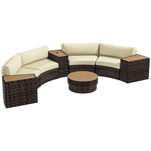 Outsunny 8PC Outdoor Conversation Set w/ 4 Rattan Sofa Chairs, 4 Tables & Umbrella Hole, Mixed Brown - 860-310V00MB