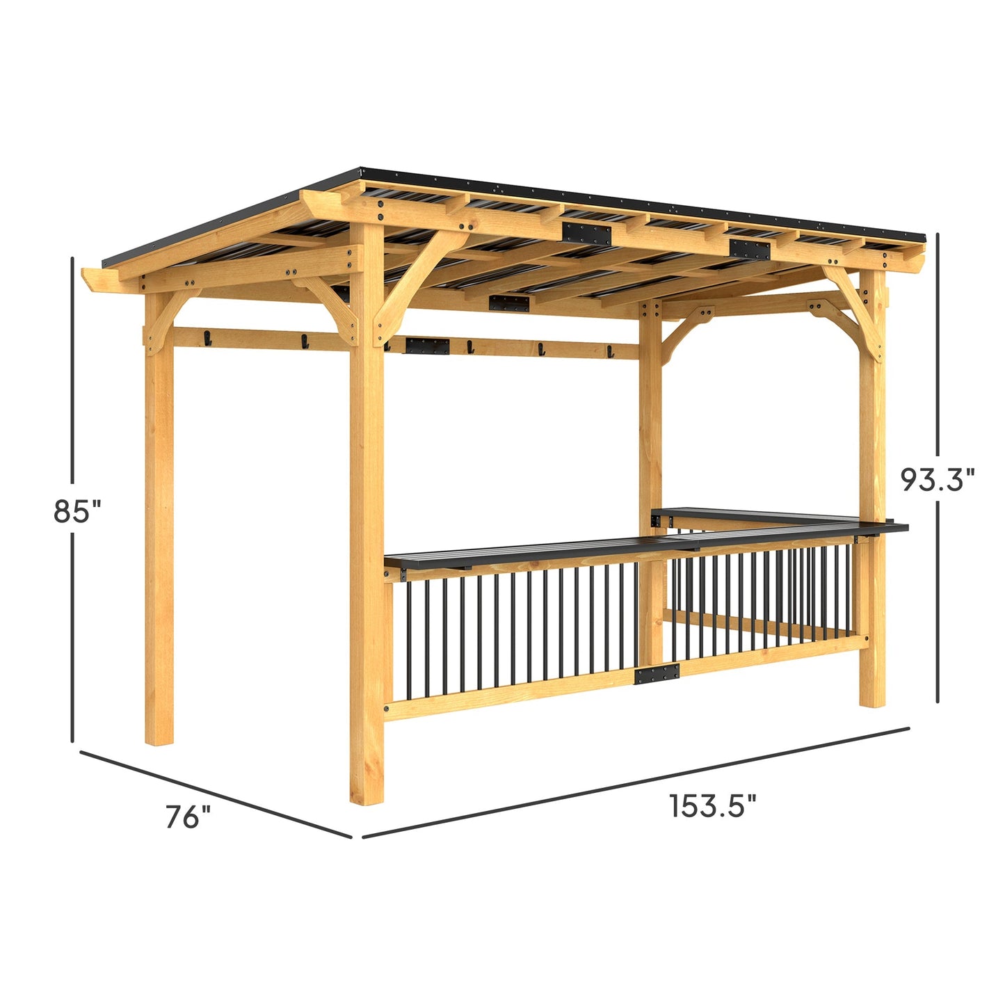 Outsunny 13' x 6' Wooden BBQ Grill Gazebo with Metal Roof 2 Bar Shelves and 6 Hooks, Natural - 84C-650V00ND