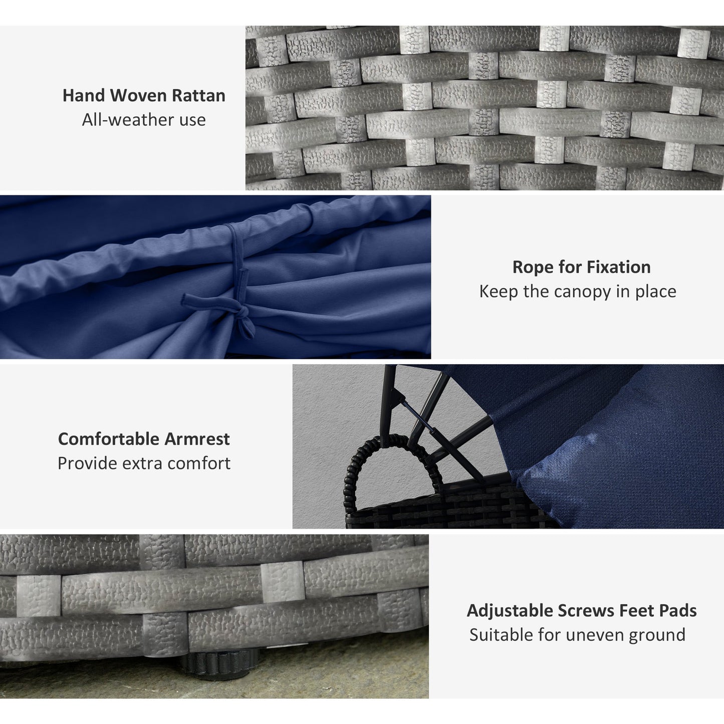 Outsunny 4-Piece Round Convertible Daybed with Adjustable Canopy, Sectional Sofa, 2 Chairs, Table, Dark Blue - 862-021V01DB