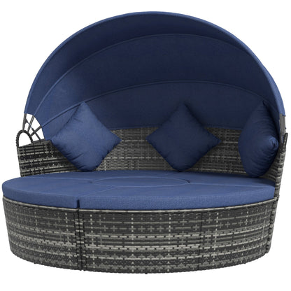 Outsunny 4-Piece Round Convertible Daybed with Adjustable Canopy, Sectional Sofa, 2 Chairs, Table, Dark Blue - 862-021V01DB