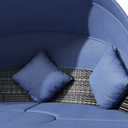 Outsunny 4-Piece Round Convertible Daybed with Adjustable Canopy, Sectional Sofa, 2 Chairs, Table, Dark Blue - 862-021V01DB