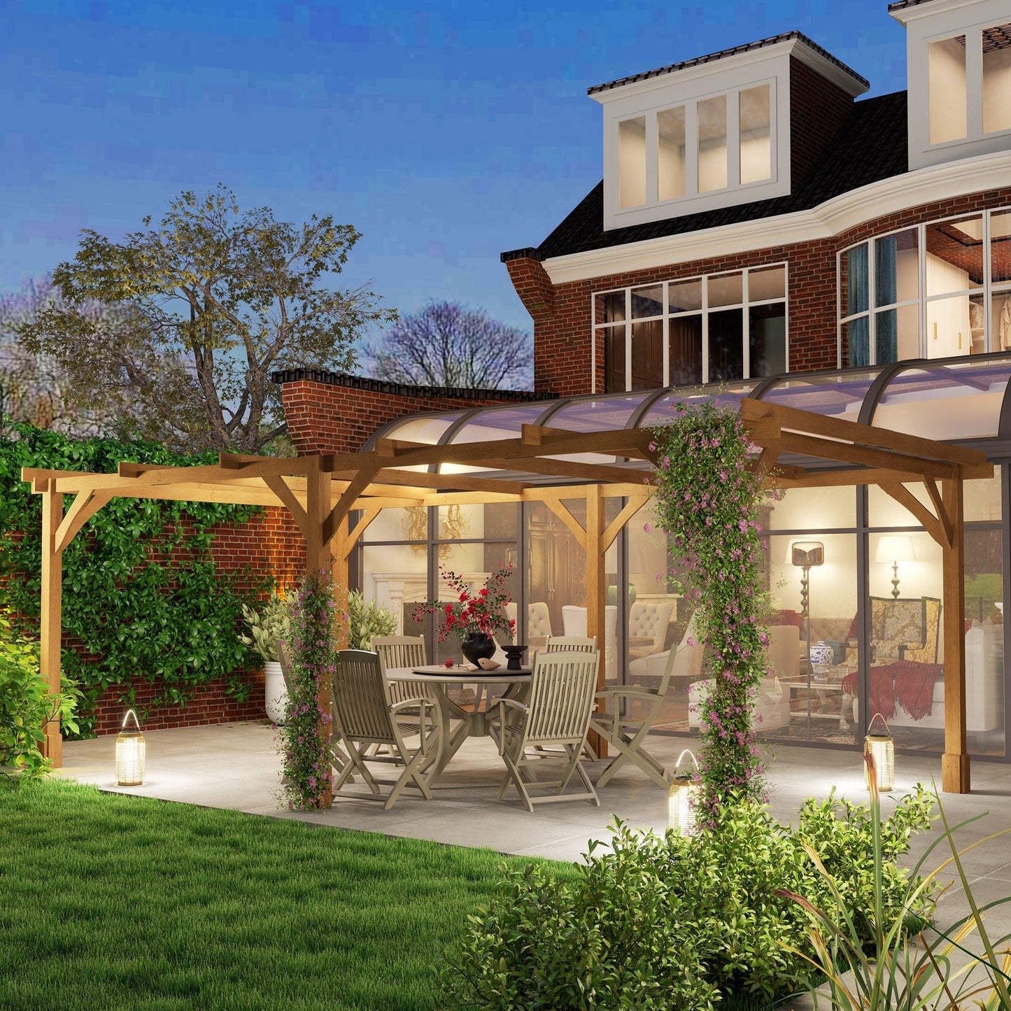 Outsunny 20' x 10' Wood Pergola with Sturdy Grape Trellis for Climbing Plants, Dark Brown - 84C-576V01DR