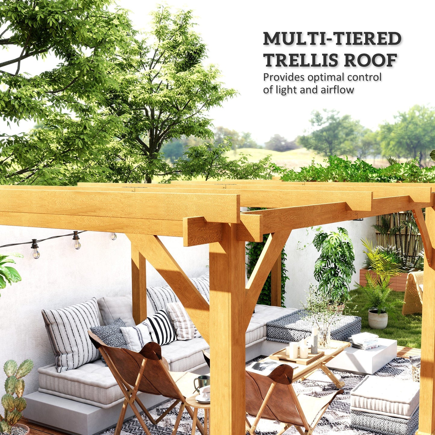 Outsunny 20' x 10' Wood Pergola with Sturdy Grape Trellis for Climbing Plants, Dark Brown - 84C-576V01DR