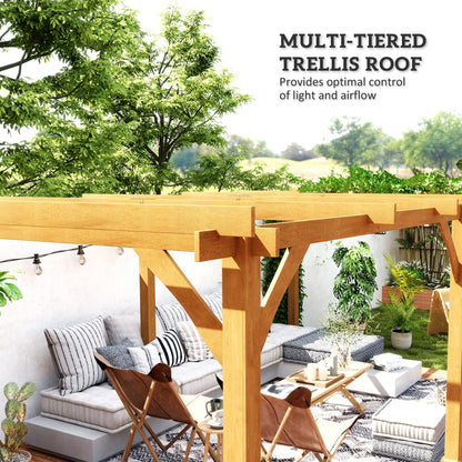 Outsunny 20' x 10' Wood Pergola with Sturdy Grape Trellis for Climbing Plants, Dark Brown - 84C-576V01DR