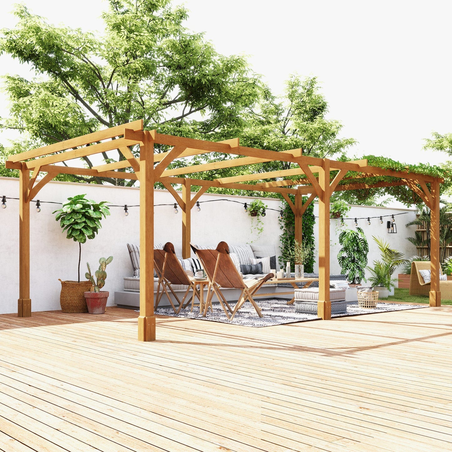 Outsunny 20' x 10' Wood Pergola with Sturdy Grape Trellis for Climbing Plants, Dark Brown - 84C-576V01DR