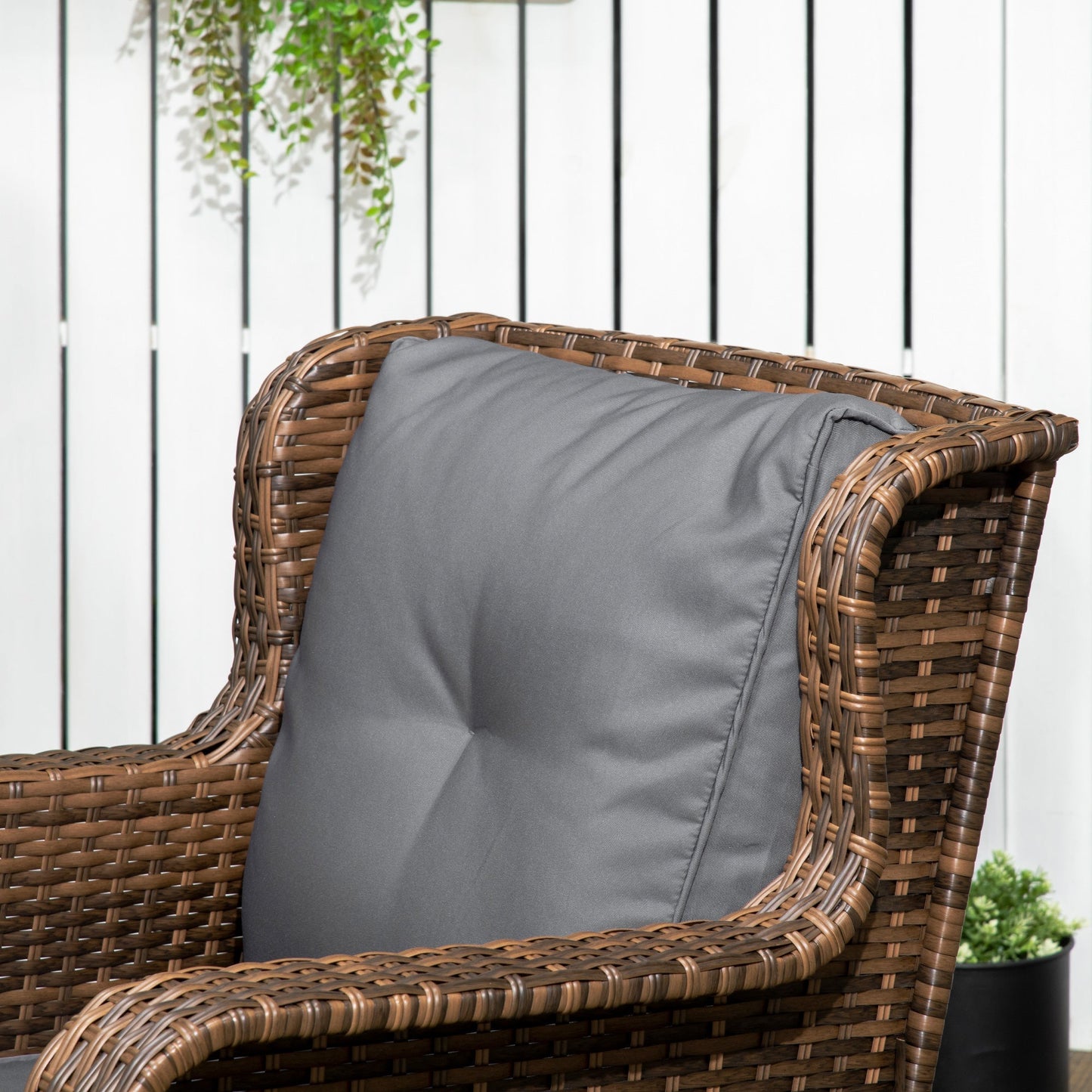 Outsunny 4 Piece PE Rattan Patio Furniture Set with 2 Swivel Rockers, 2-Tier Glass Table &amp; Loveseat, Gray - 860-257V00MB