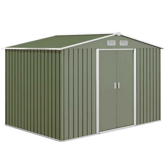 Outsunny EverBase 9' x 6' Outdoor Storage Shed with Foundation Kit, Double Lockable Door & Air Vents, Green - 845-031YG
