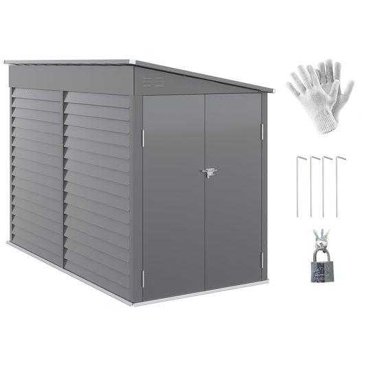 Outsunny 4.6' x 9' Steel Outdoor Storage Shed, with Foundation Kit, Lockable Doors and Gloves, Gray - 845-841V01GY