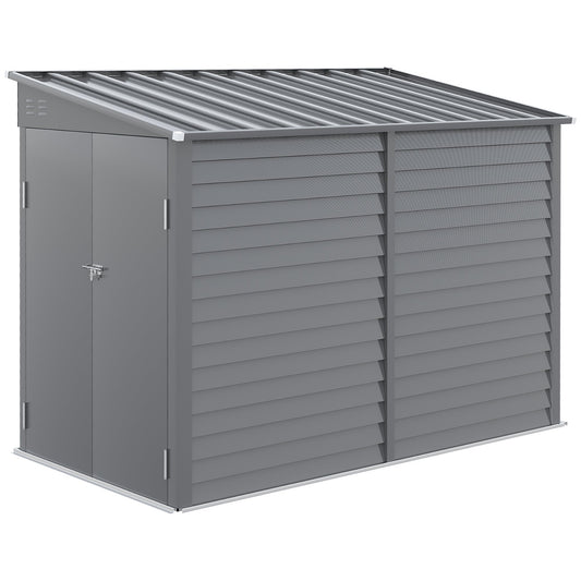 Outsunny 4.6' x 9' Steel Outdoor Storage Shed, with Foundation Kit, Lockable Doors and Gloves, Gray - 845-841V01GY