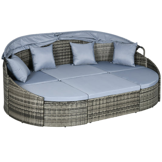 Outsunny 4-Piece Round Patio Daybed, Sectional Sofa with Canopy, Footrest, Table, Light Gray - 862-048V00GG