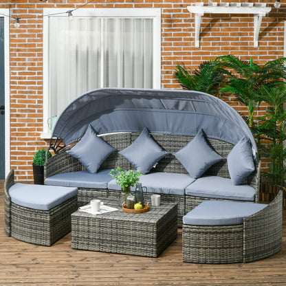 Outsunny 4-Piece Round Patio Daybed, Sectional Sofa with Canopy, Footrest, Table, Light Gray - 862-048V00GG