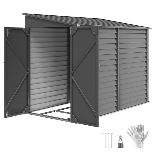 Outsunny 4.6' x 9' Steel Outdoor Storage Shed, with Foundation Kit, Lockable Doors and Gloves, Dark Gray - 845-841V01CG