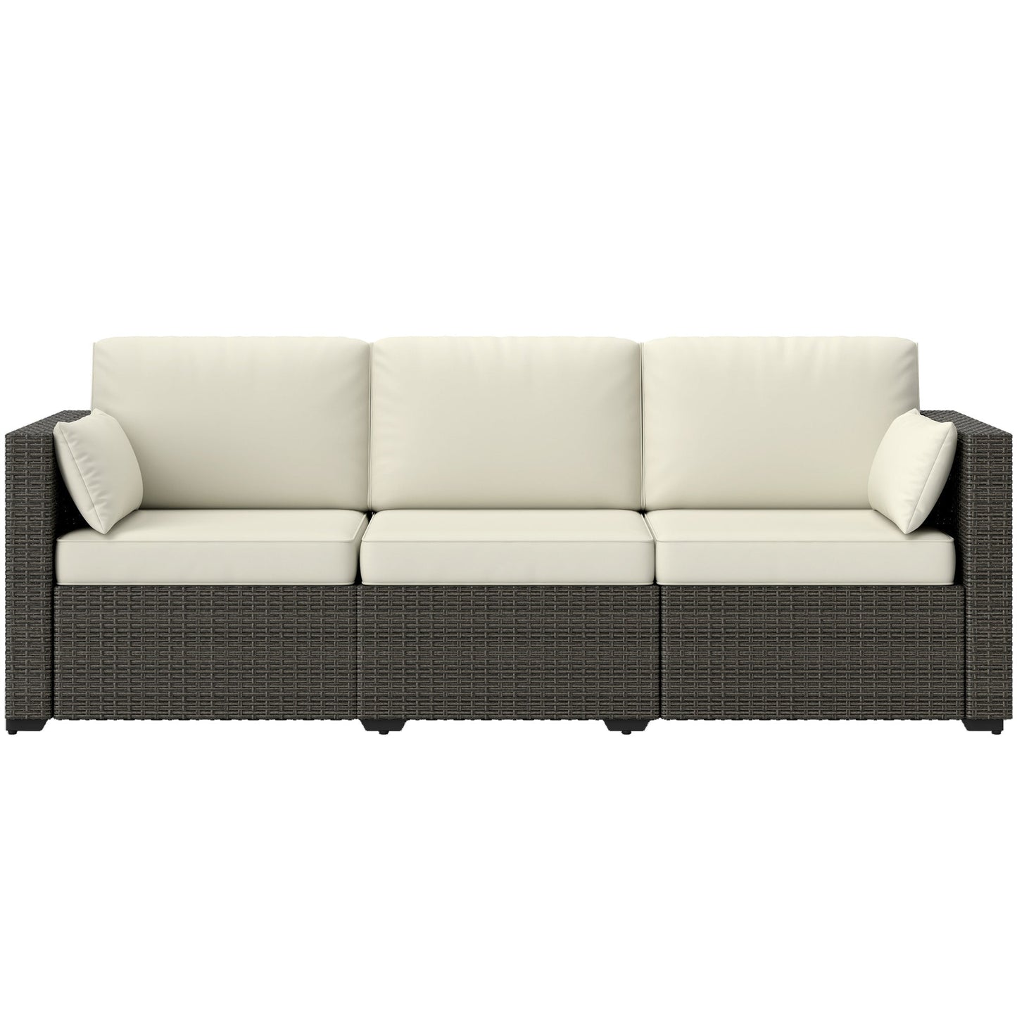 Outsunny 3-Seater PE Wicker Deep Seating Outdoor Sofa with Removable Cushions Cream White - 860-308V00CW