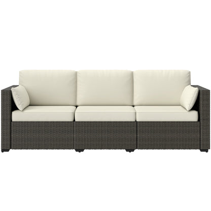Outsunny 3-Seater PE Wicker Deep Seating Outdoor Sofa with Removable Cushions Cream White - 860-308V00CW