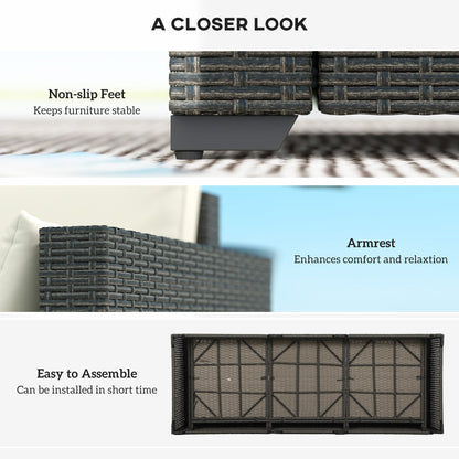 Outsunny 3-Seater PE Wicker Deep Seating Outdoor Sofa with Removable Cushions Cream White - 860-308V00CW