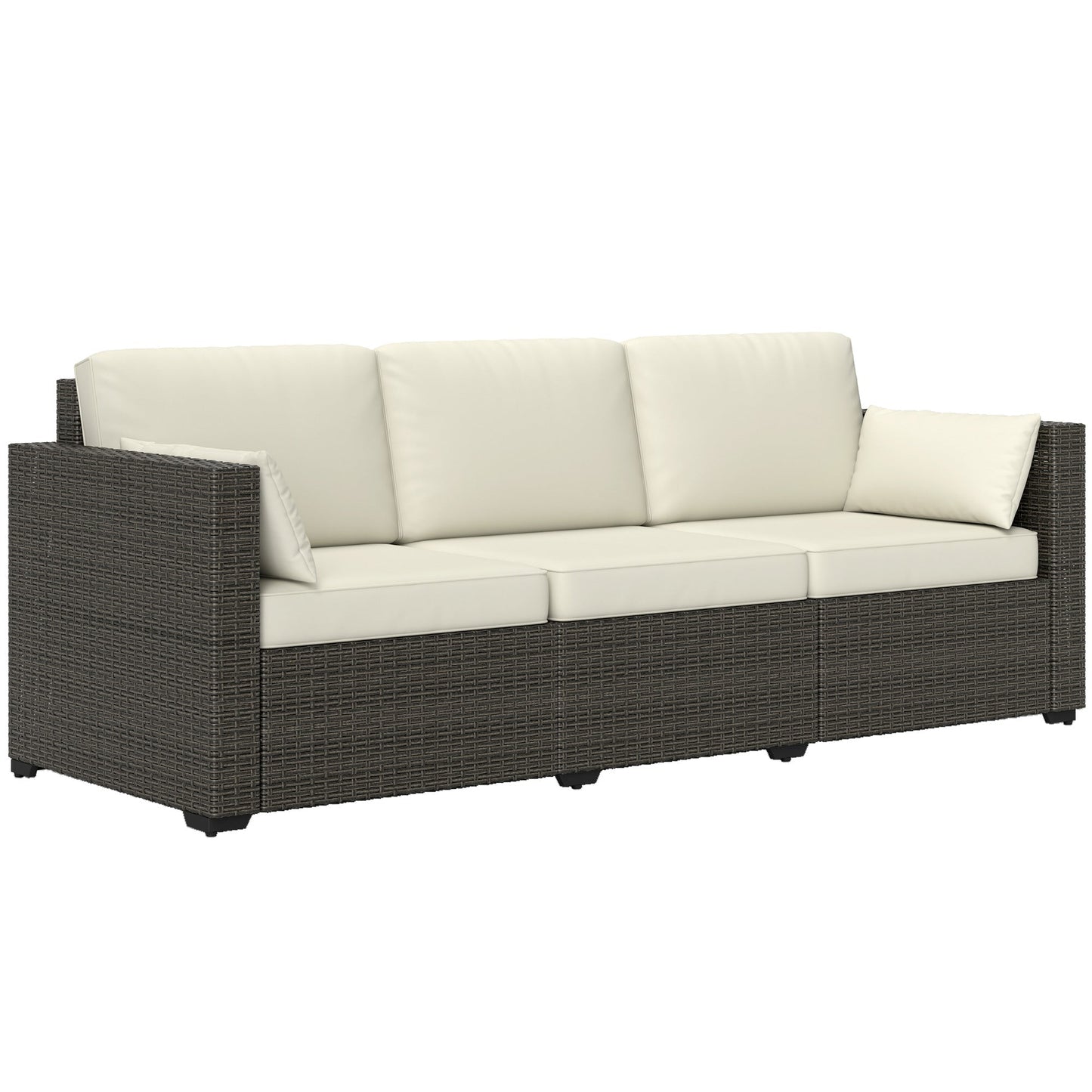 Outsunny 3-Seater PE Wicker Deep Seating Outdoor Sofa with Removable Cushions Cream White - 860-308V00CW