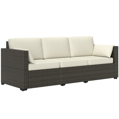 Outsunny 3-Seater PE Wicker Deep Seating Outdoor Sofa with Removable Cushions Cream White - 860-308V00CW