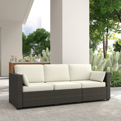 Outsunny 3-Seater PE Wicker Deep Seating Outdoor Sofa with Removable Cushions Cream White - 860-308V00CW